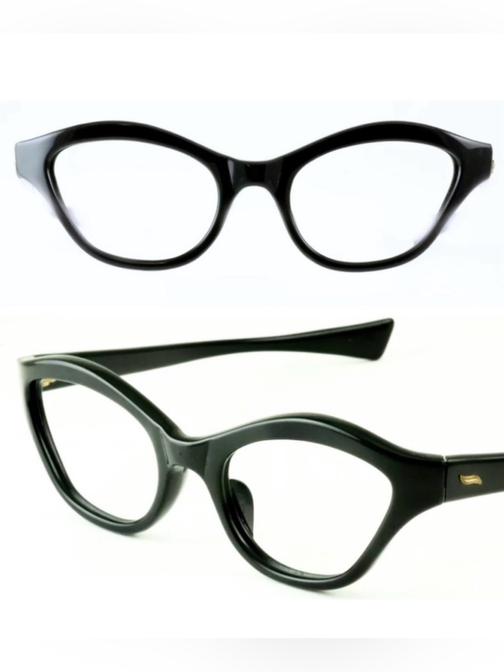 1950’s French Jet Black Cateye Eyeglasses, Prescription Ready, Made in France